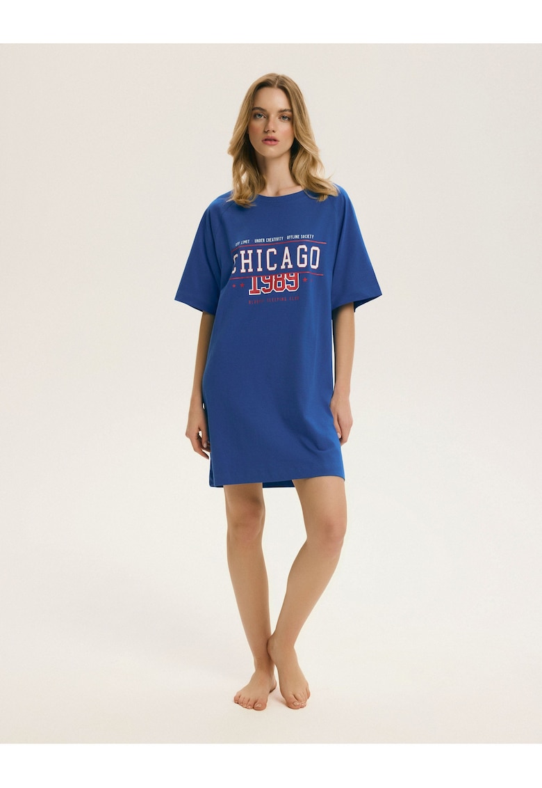 Camasa de noapte dama cu print text - albastru - Kelle Bloovii - Text