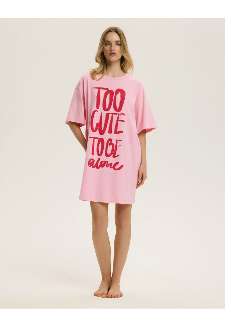 Camasa de noapte dama cu imprimeu text - roz deschis - Happiness - Text