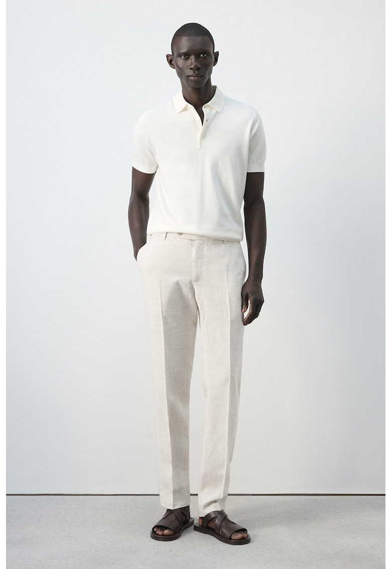Pantaloni Chino din in - Maro nisip