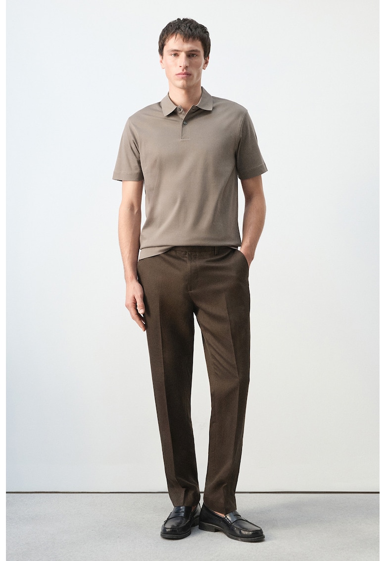 Pantaloni slim-fit din amestec de lyocell si in - Maro inchis