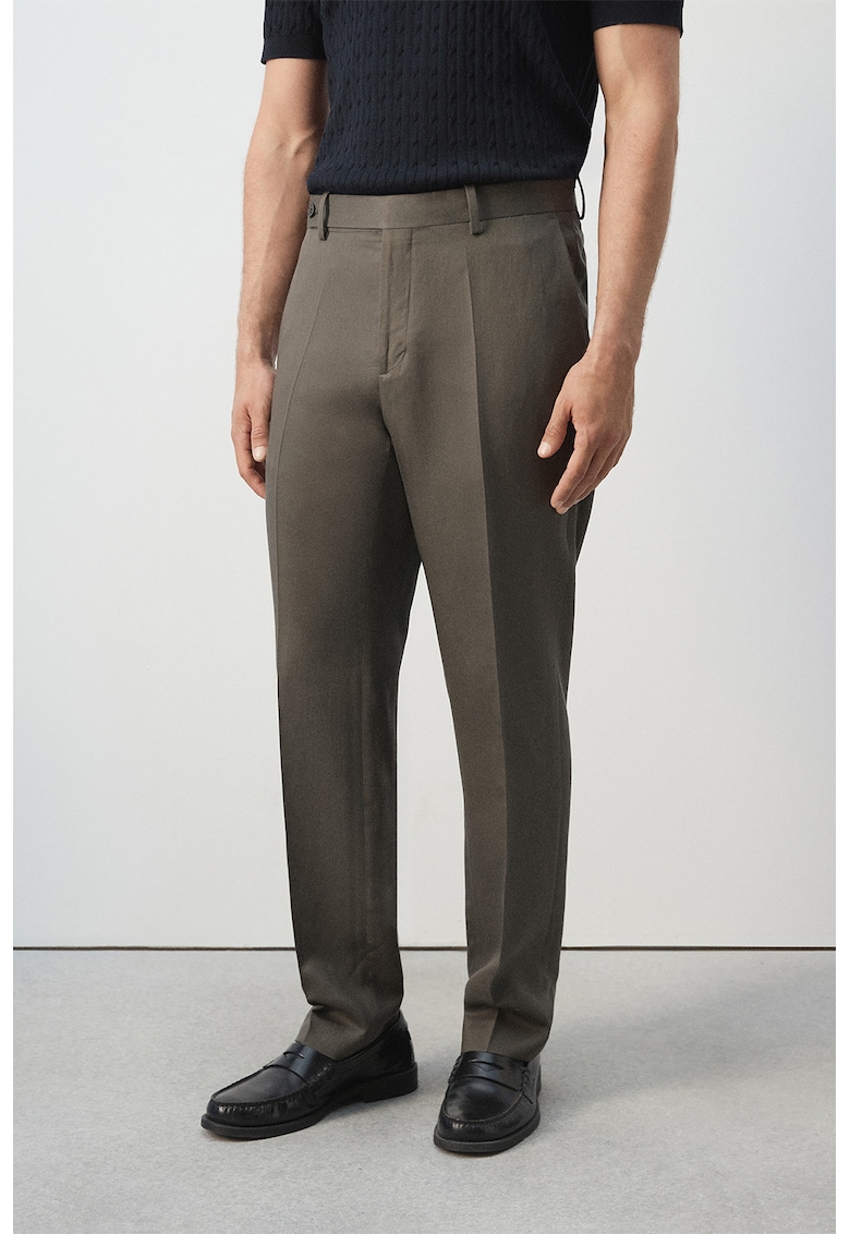 Pantaloni slim-fit din amestec de lyocell si in - Maro taupe
