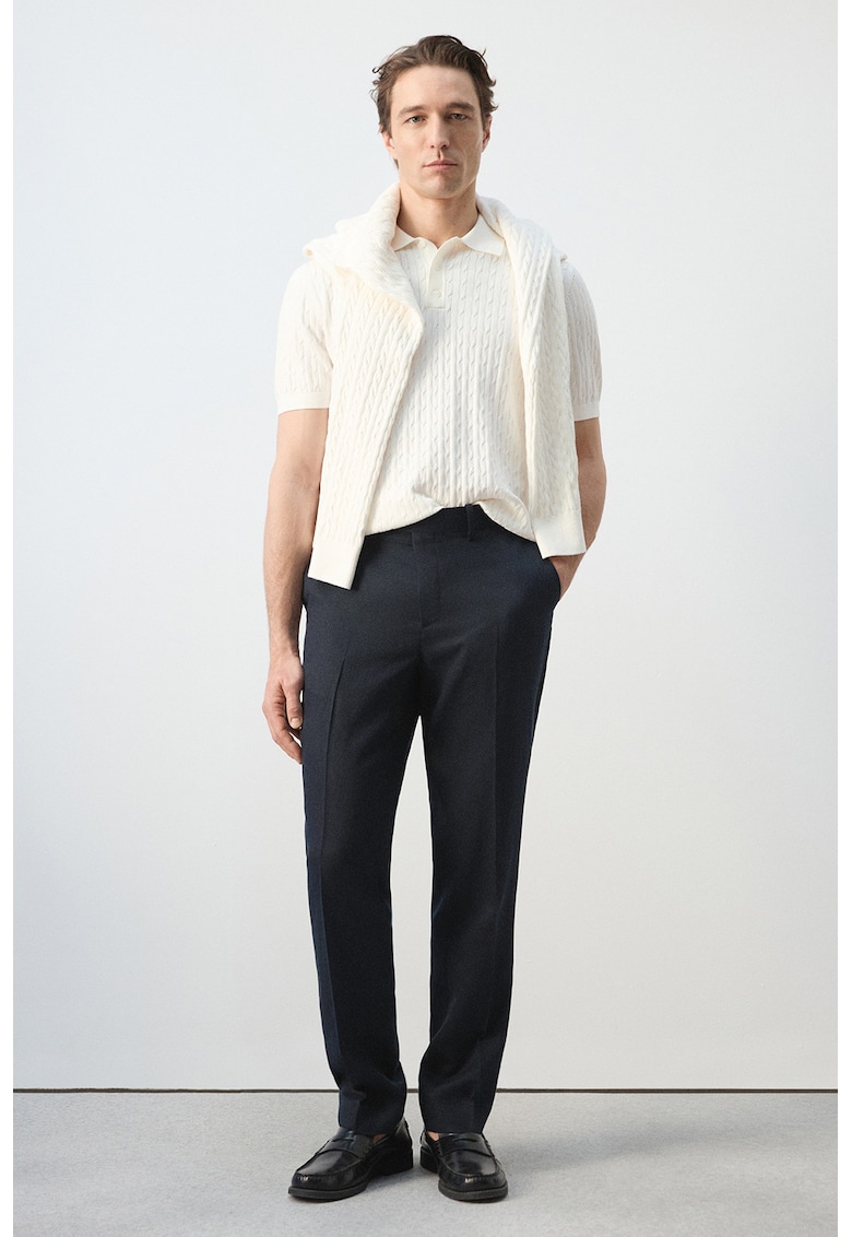 Pantaloni slim-fit din amestec de lyocell si in - Bleumarin