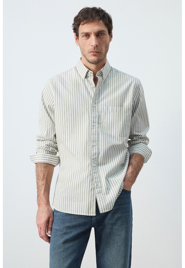 Camasa regular-fit cu dungi - Alb/Verde