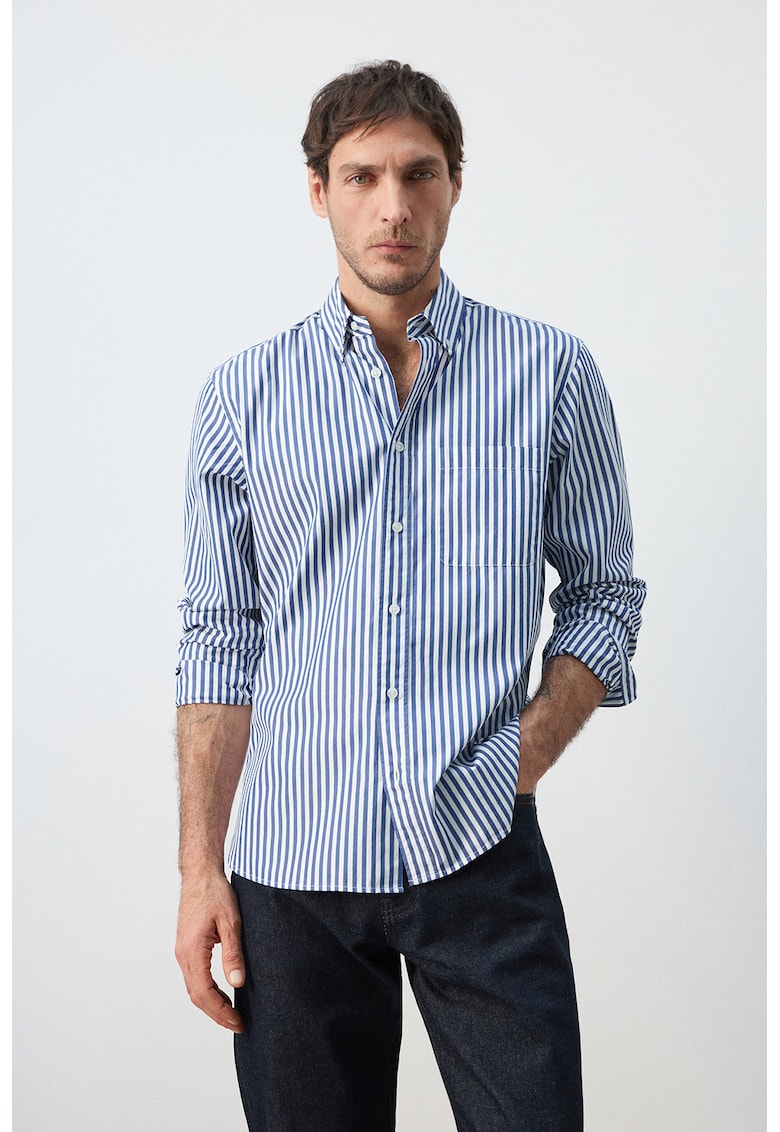 Camasa regular-fit cu dungi - Alb/Bleumarin