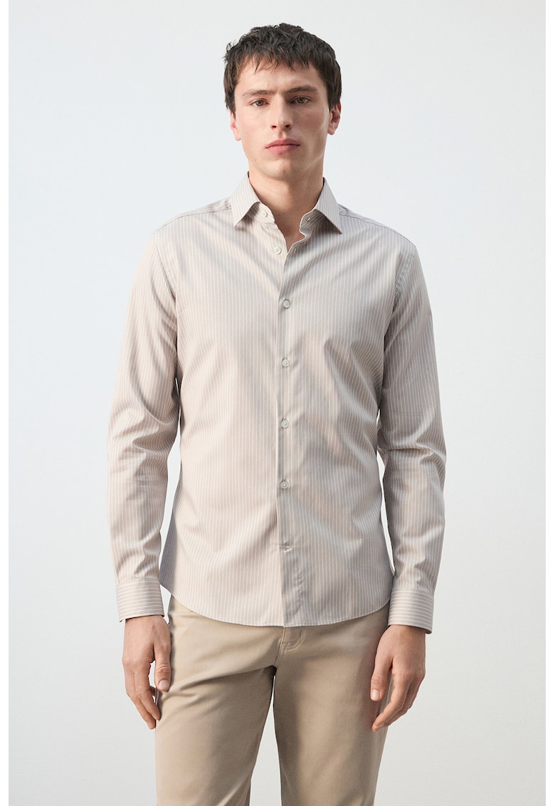 Camasa slim-fit din amestec de lyocell Essentials - Alb/Maro camel