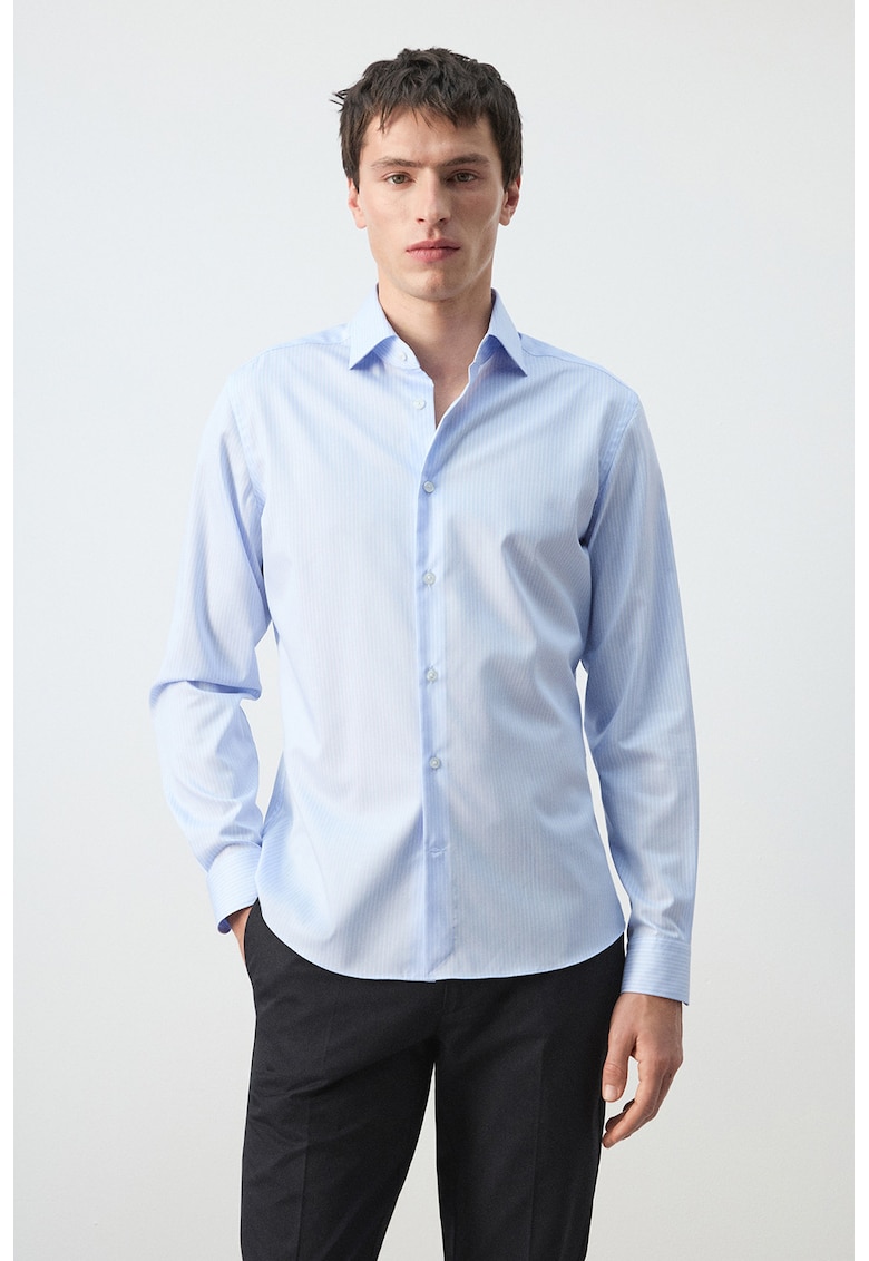 Camasa slim-fit din amestec de lyocell Essentials - Alb/Albastru deschis