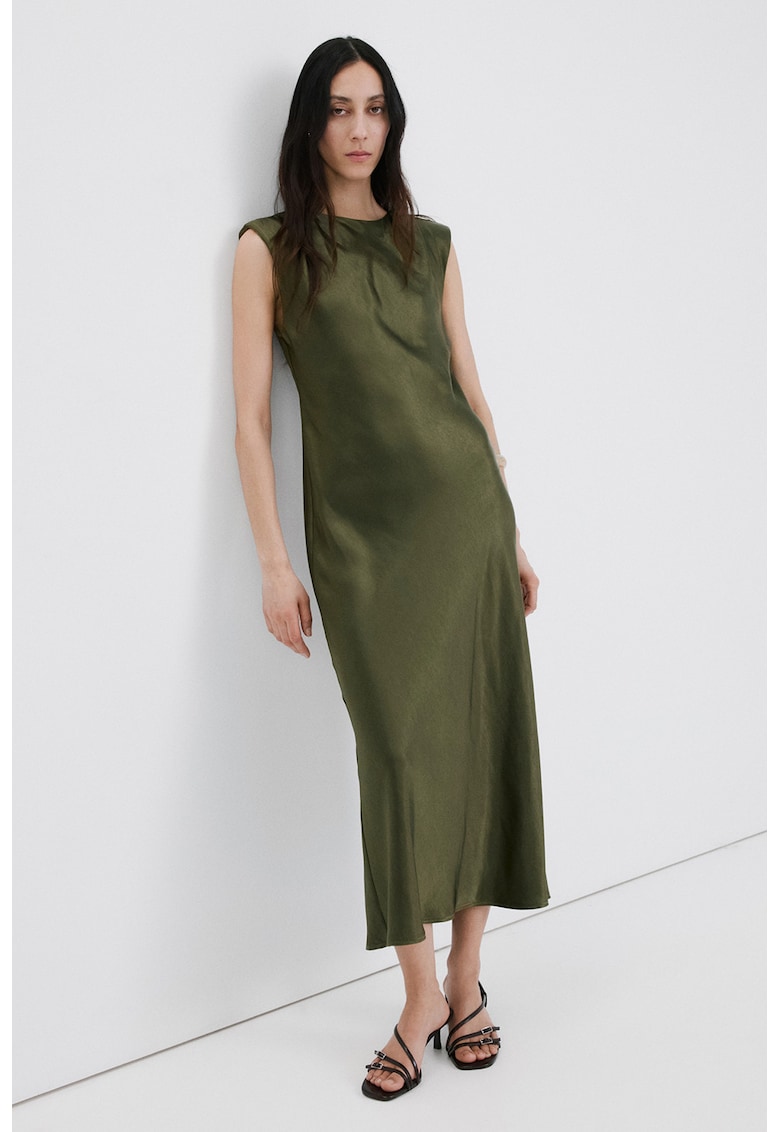 Rochie din satin cu umeri intariti - Verde masliniu