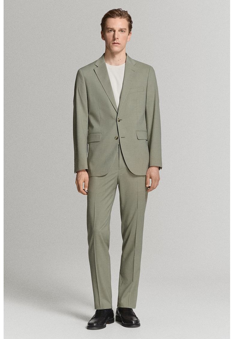 Sacou slim-fit cu buzunare cu clapa si model uni - Verde deschis