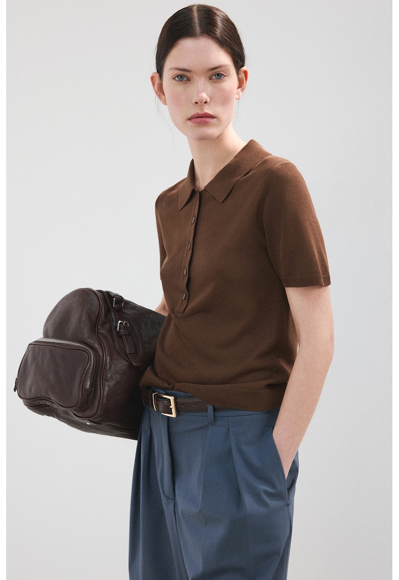 Pulover polo cu maneci scurte - Maro cognac