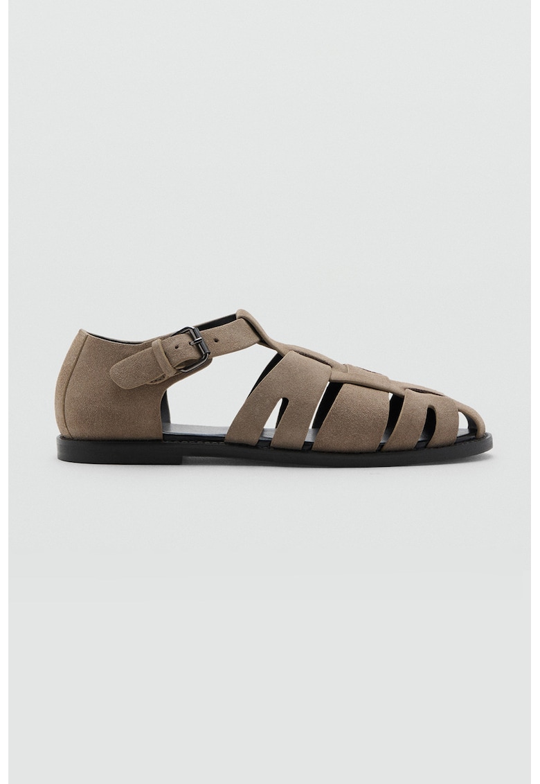 Sandale flatform din piele intoarsa - Maro deschis