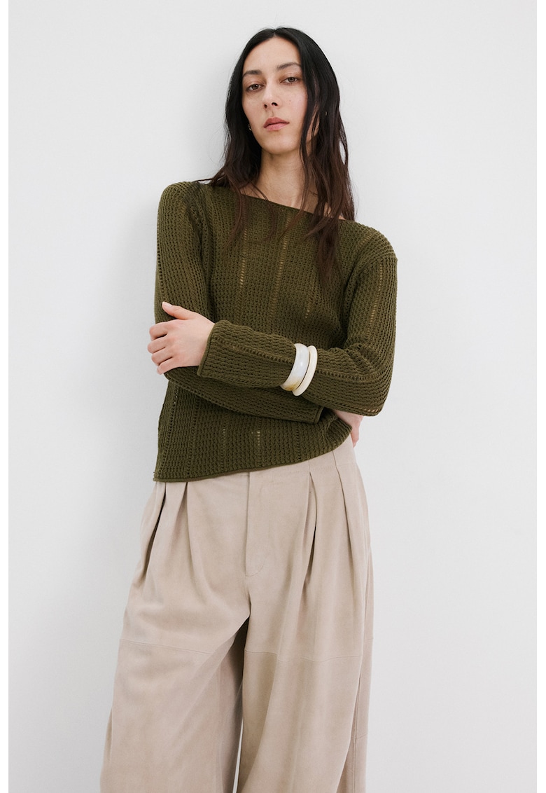 Pulover striat din tricot - Verde inchis