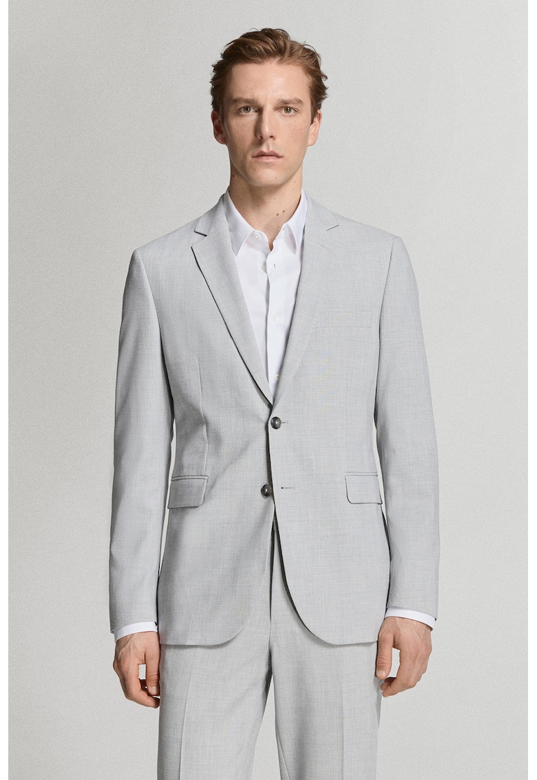 Sacou regular-fit cu model uni - Gri deschis