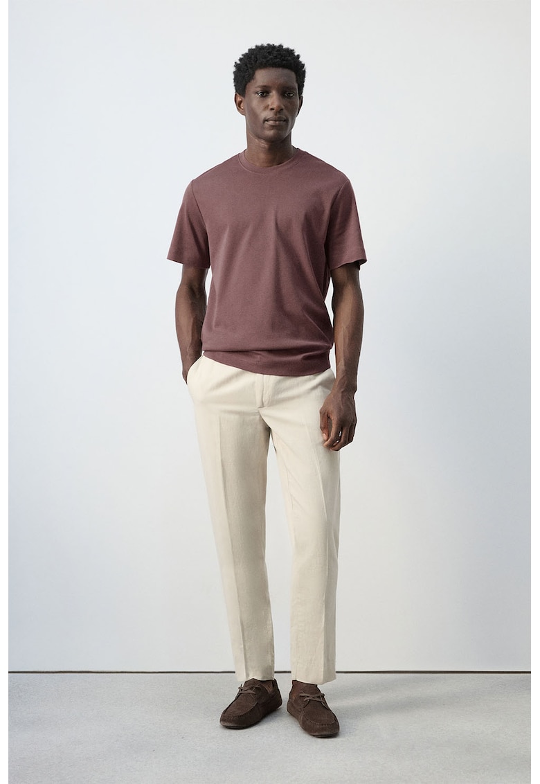 Pantaloni slim-fit din amestec de in - Bej