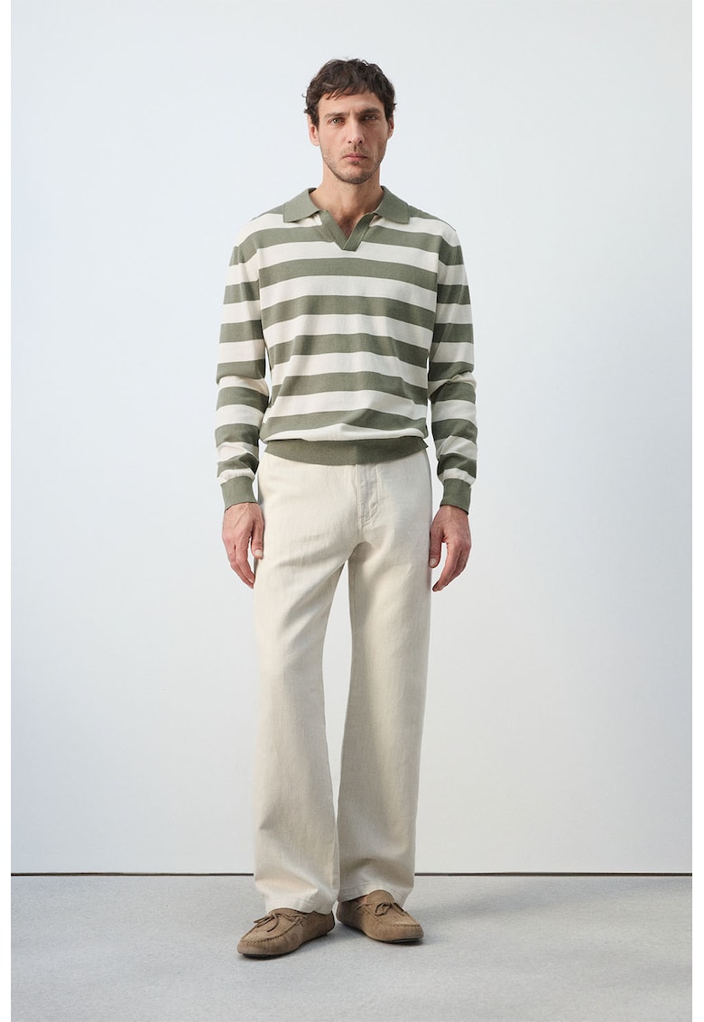 Bluza polo din bumbac cu dungi - Alb/Gri