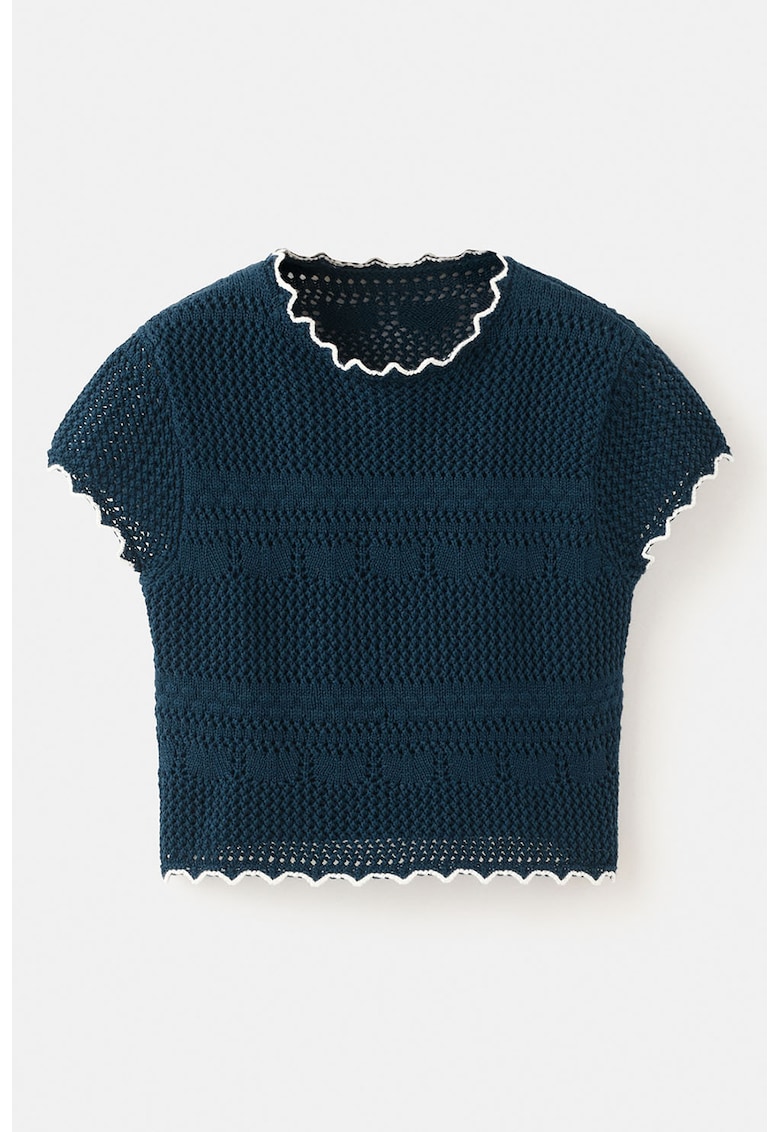 Tricou crop din tricot - Bleumarin