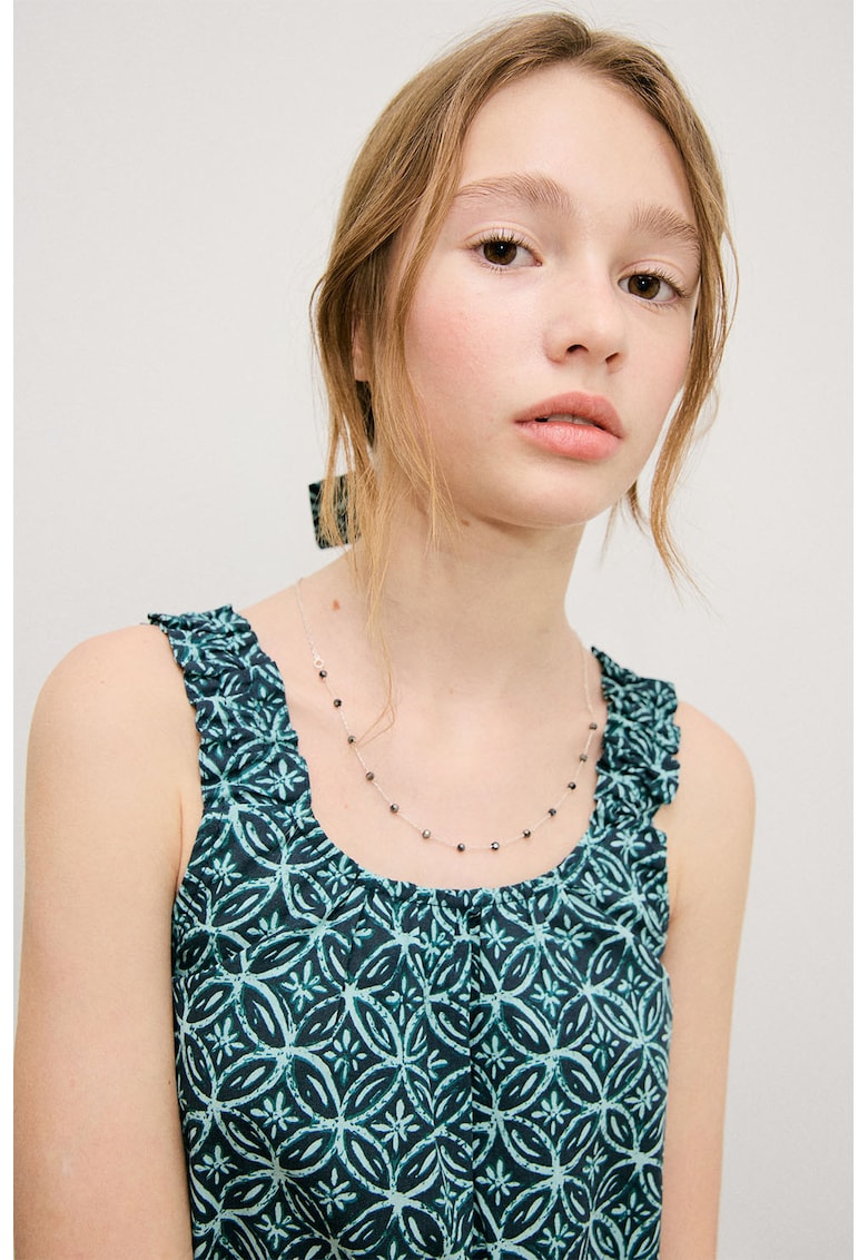 Top din bumbac cu model - Verde persan/Bleumarin