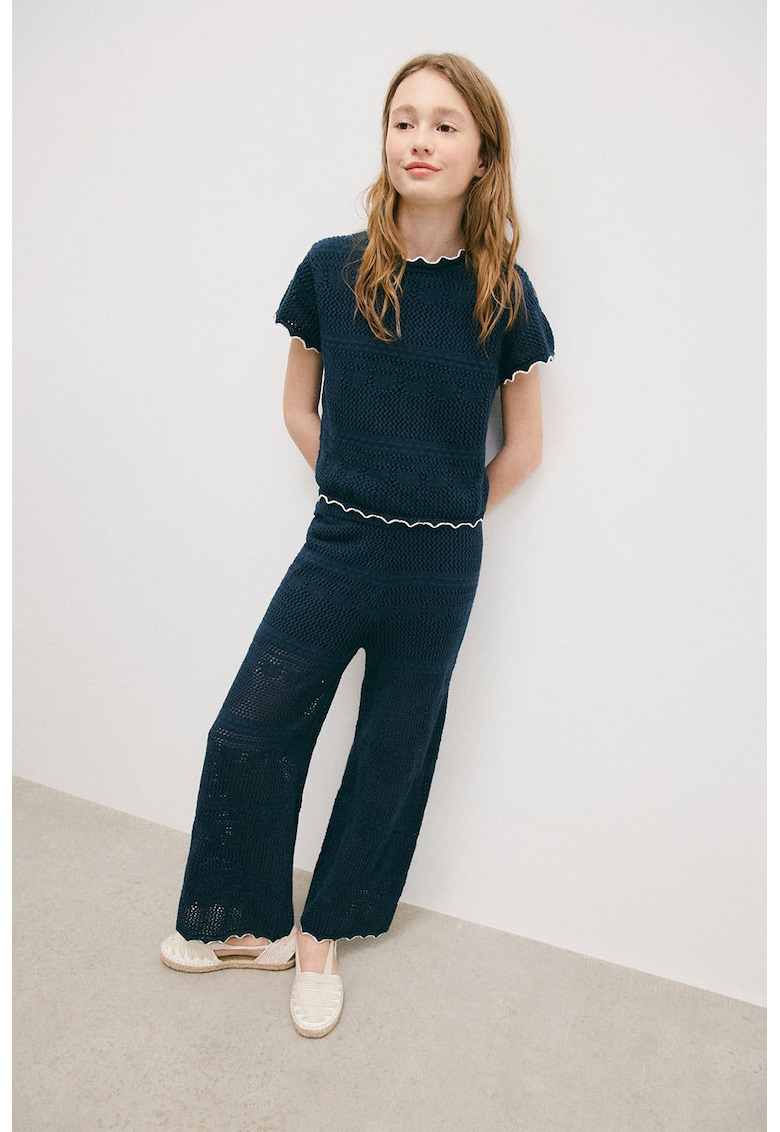 Pantaloni drepti din tricot - Bleumarin