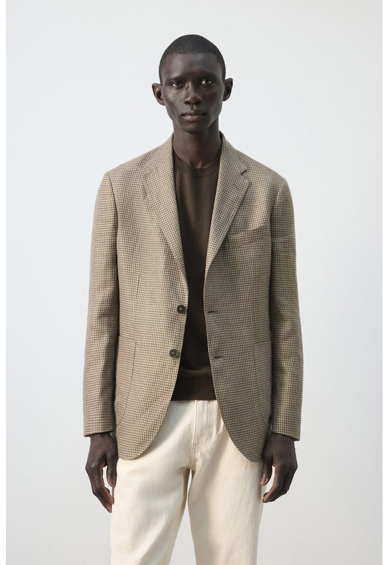 Sacou de in cu model in carouri - Maro camel