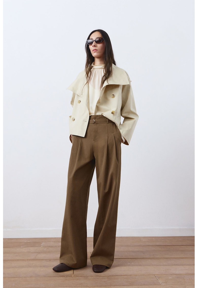 Pantaloni rekaxed-fit cu talie inalta - Kaki