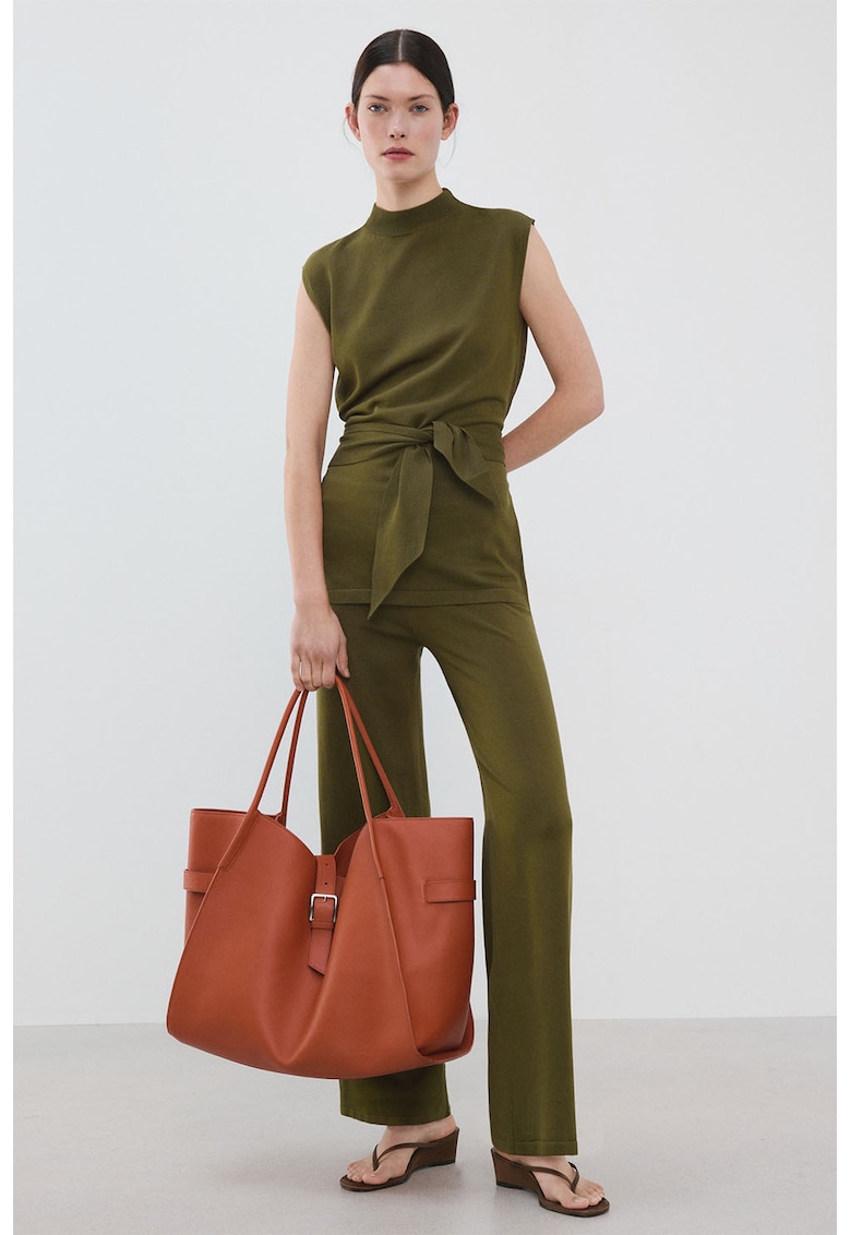 Bluza uni cu decolteu la baza gatului - Kaki inchis