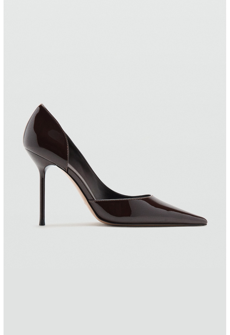 Pantofi D'Orsay de piele lacuita cu toc - Maro inchis
