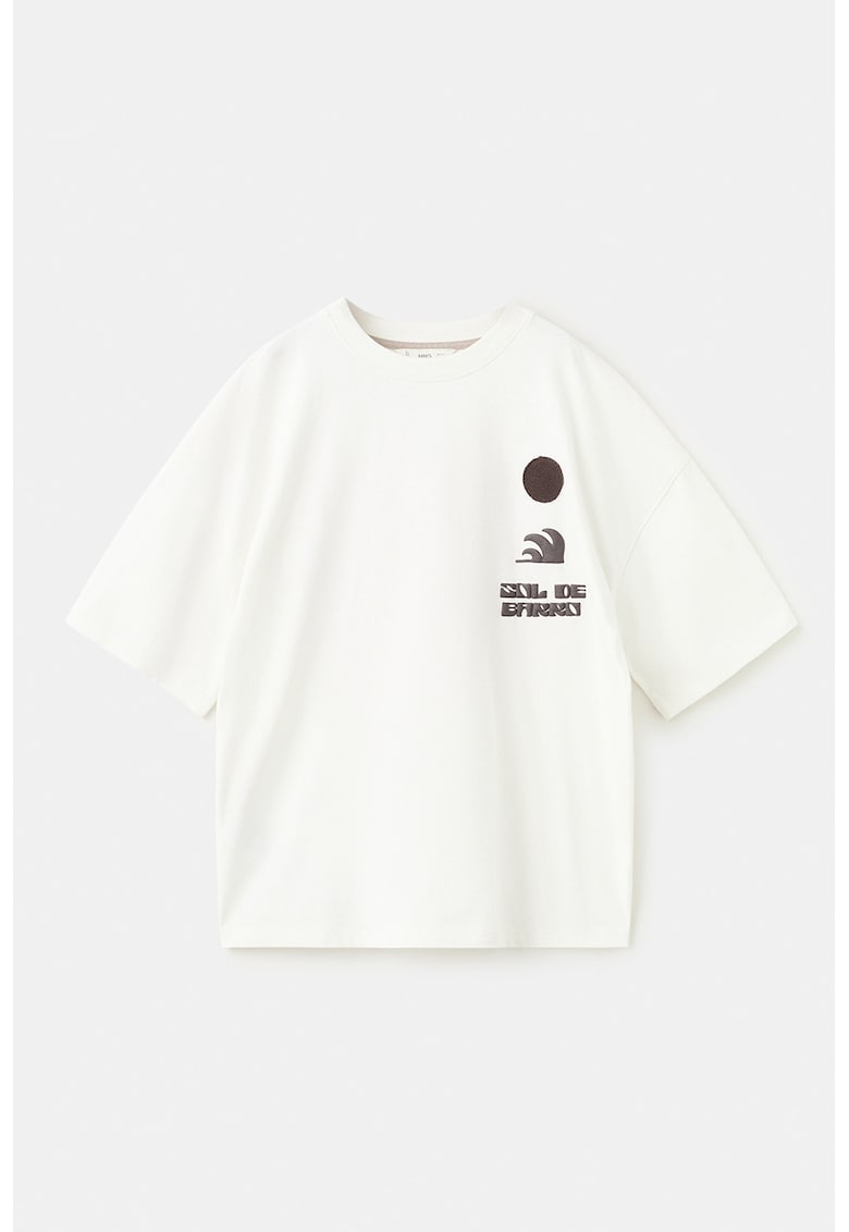 Tricou de bumbac cu imprimeu grafic - Alb/Rosu inchis