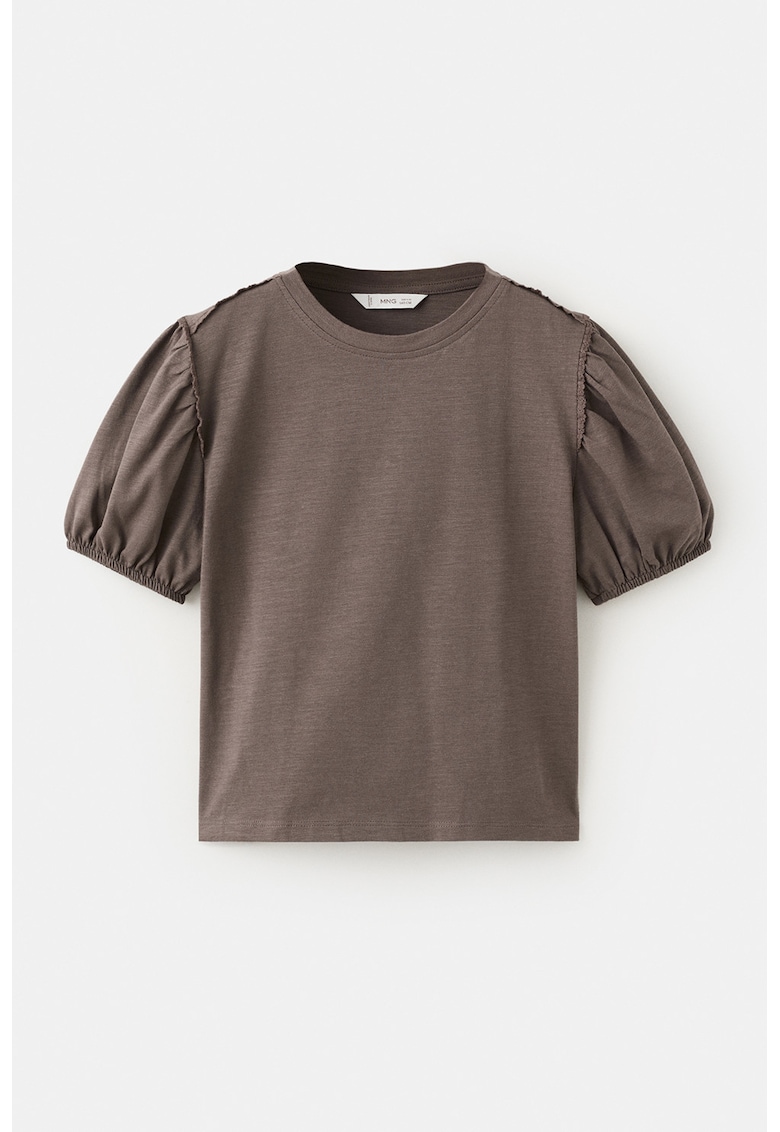 Tricou de bumbac cu decolteu la baza gatului - Maro inchis