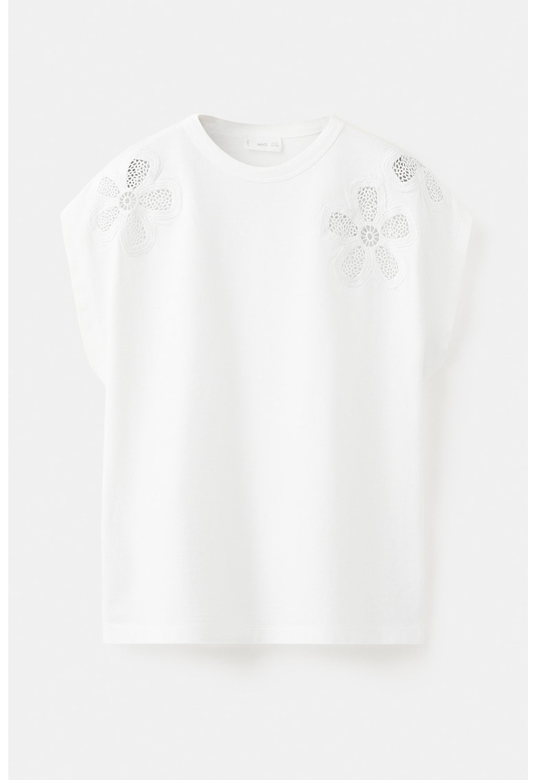 Tricou de bumbac cu decupaje florale - Alb optic