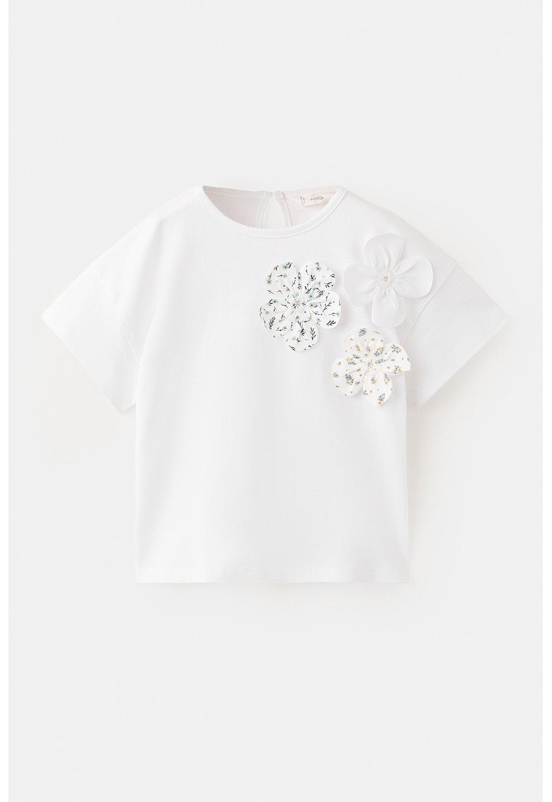 Tricou cu aplicatii florale - Alb
