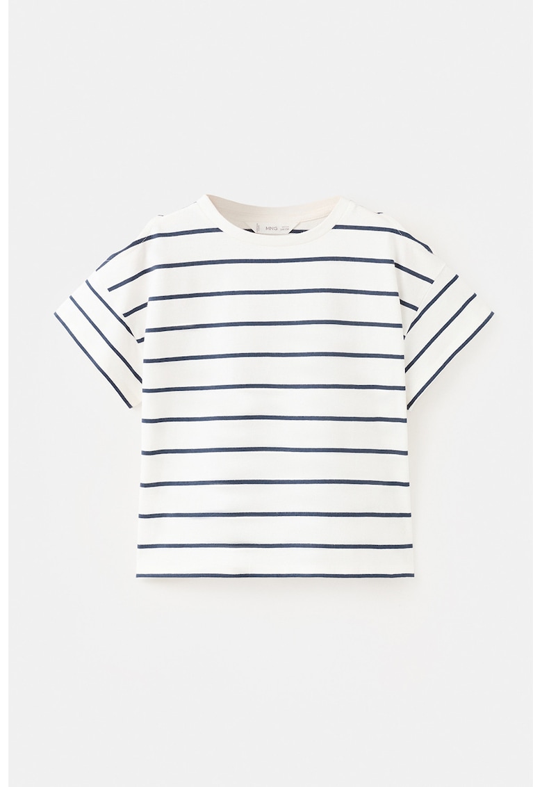 Tricou in dungi cu decolteu rotund - Alb/Bleumarin