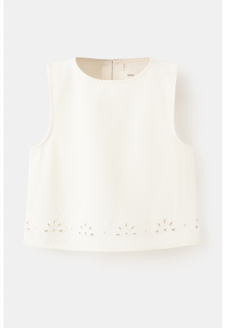 Bluza de bumbac cu decolteu rotund - Crem