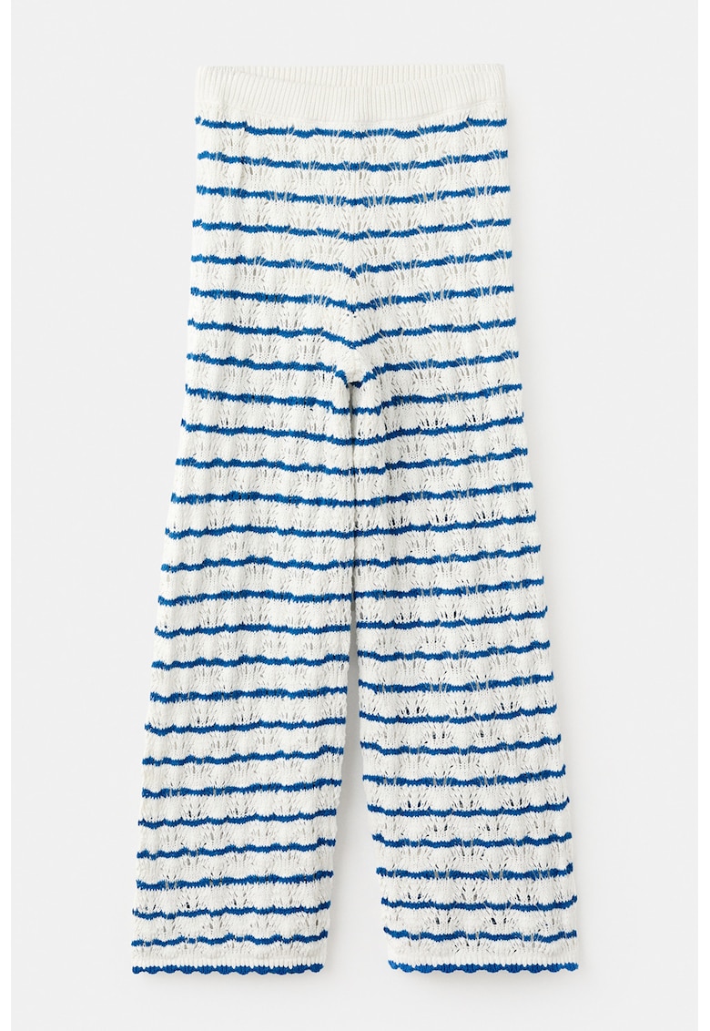 Pantaloni tricotati cu dungi - Alb/Albastru