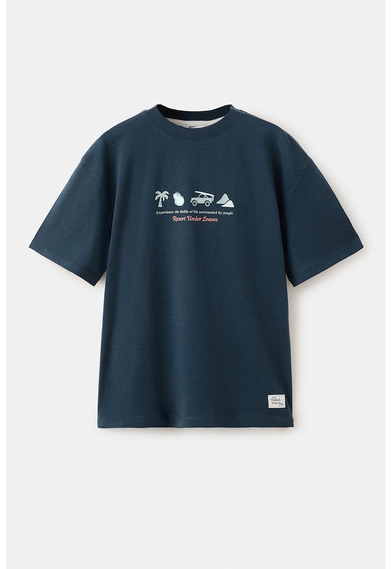Tricou de bumbac cu model grafic - Bleumarin