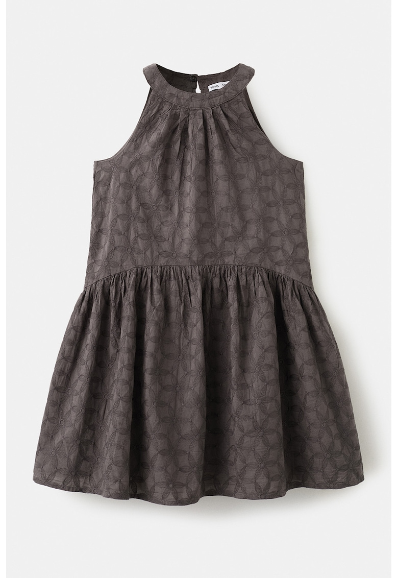 Rochie evazata cu decolteu halter si broderie - Maro taupe
