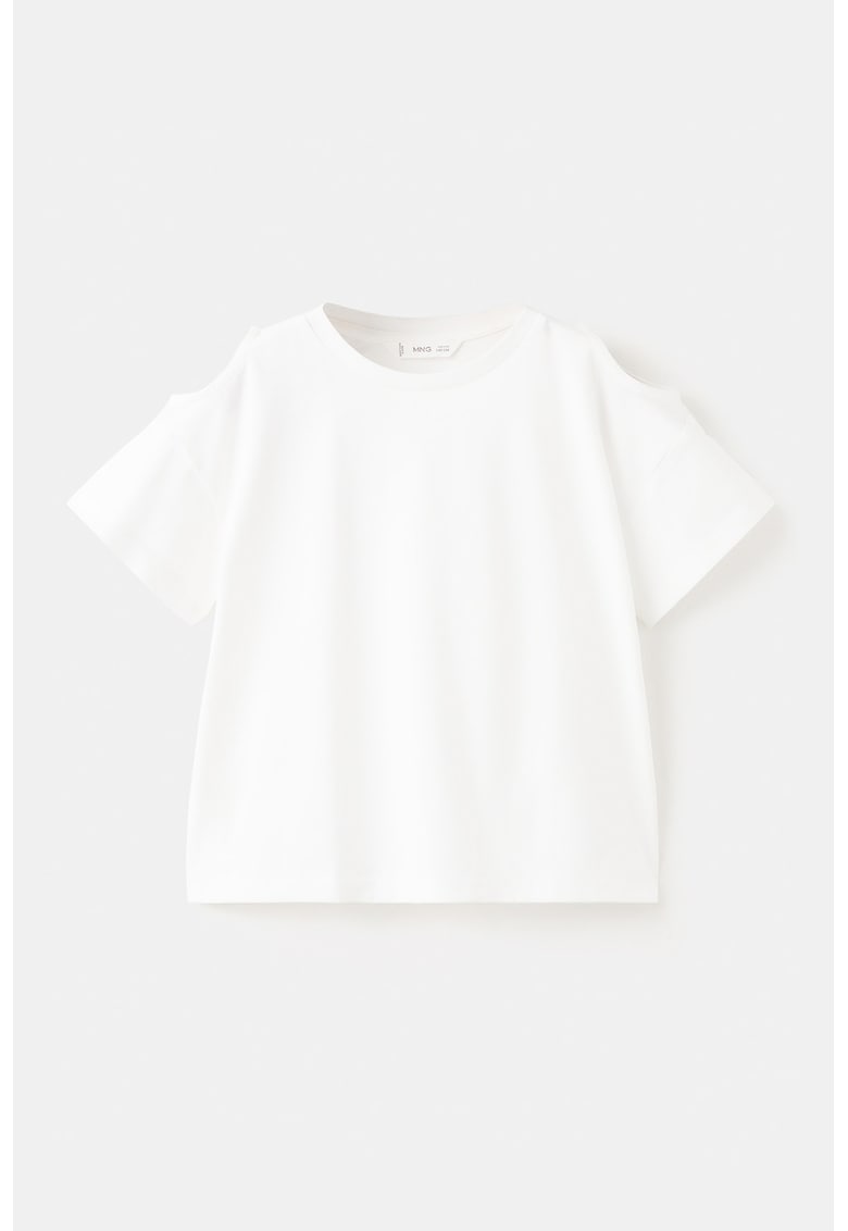 Tricou de bumbac cu decupaj pe umeri - Alb optic