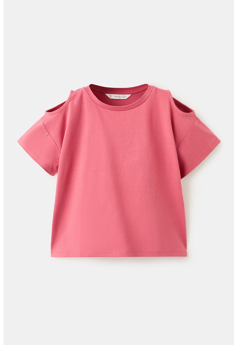 Tricou de bumbac cu decupaj pe umeri - Roz