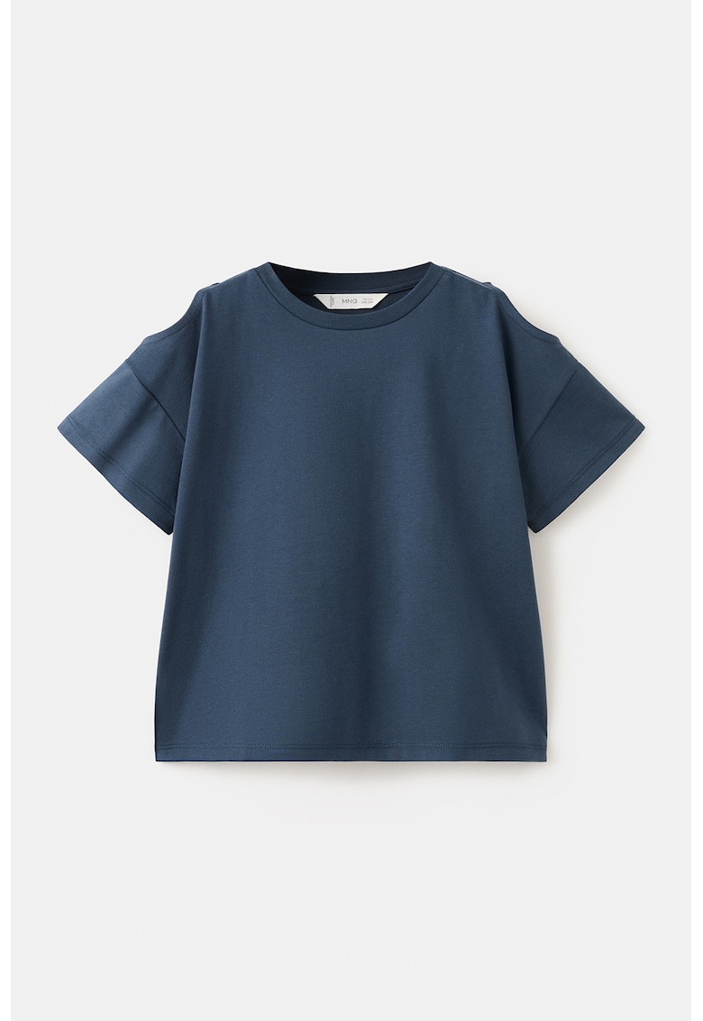 Tricou de bumbac cu decupaj pe umeri - Bleumarin