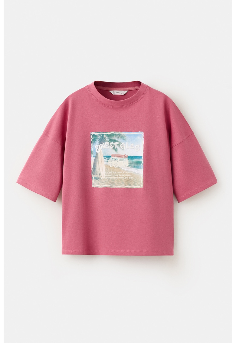Tricou de bumbac cu maneci cazute - Rosu capsuna