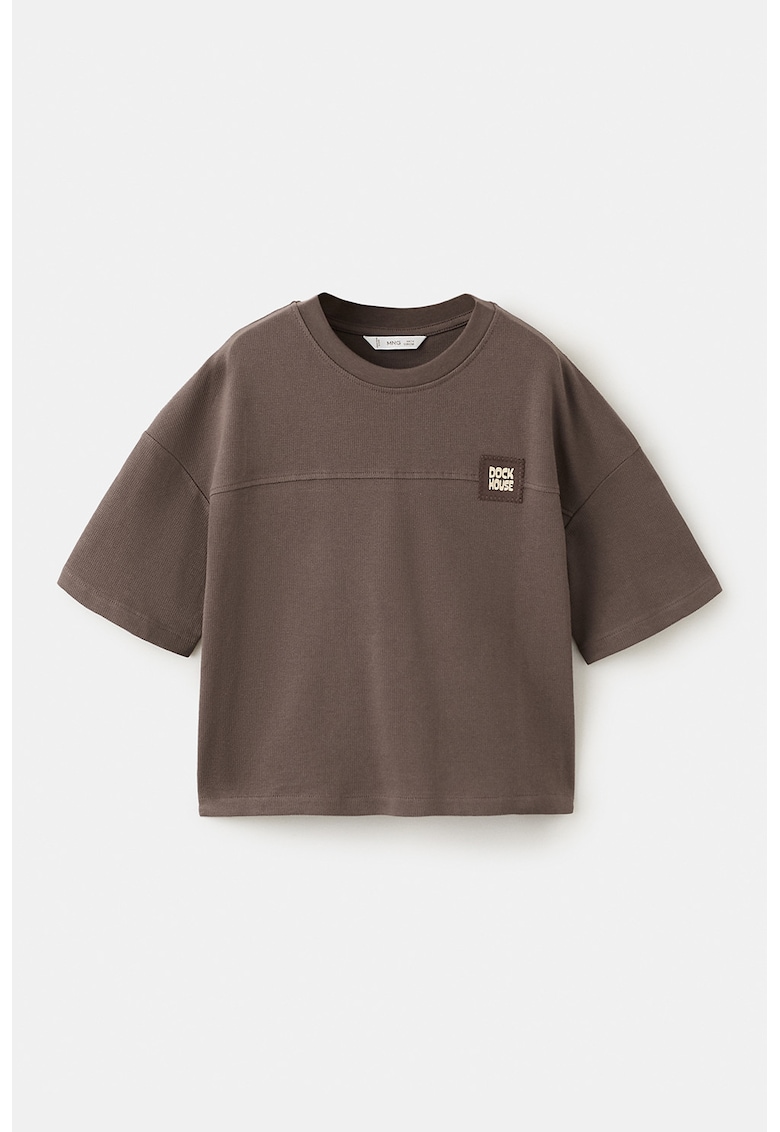 Tricou de bumbac cu decolteu la baza gatului - Maro