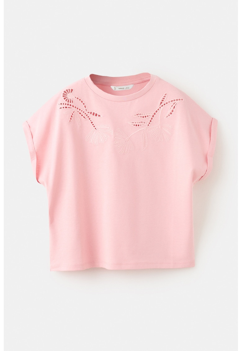Tricou de bumbac cu decupaje decorative - Roz deschis