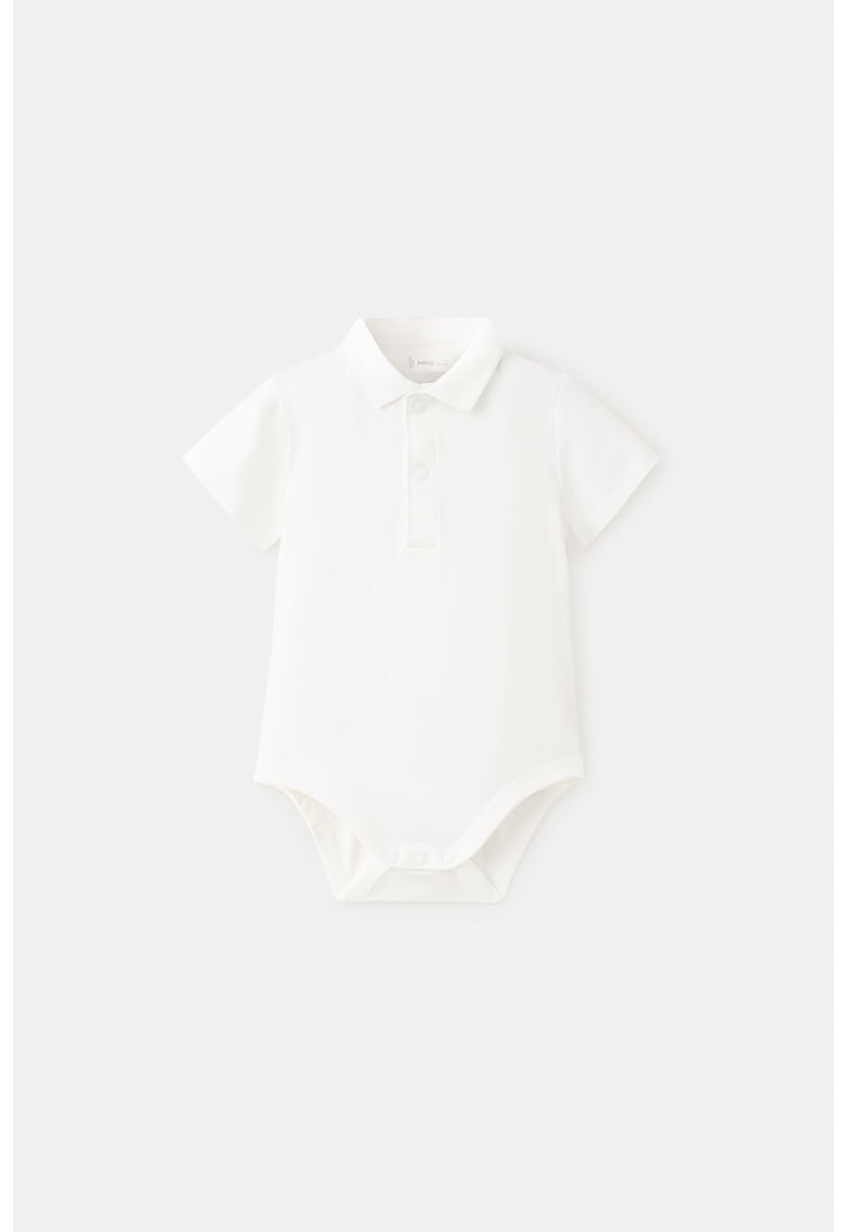 Body din bumbac cu guler polo - Alb