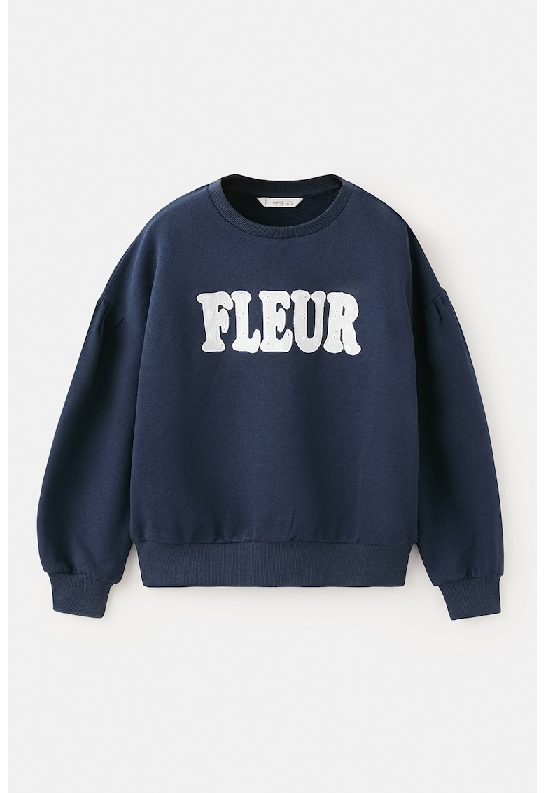 Bluza de trening cu text si maneci cazute - Bleumarin