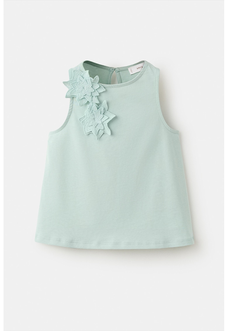 Tricou cu aplicatii florale - fara maneci - Turcoaz
