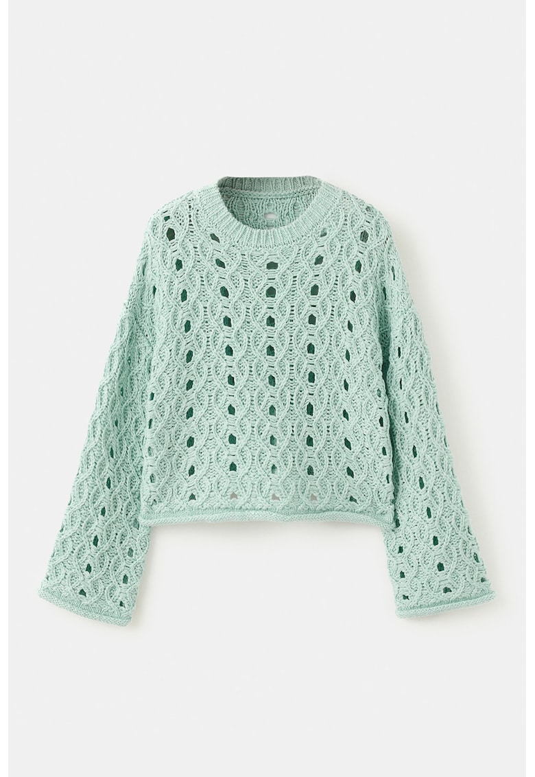 Pulover tricotat cu perforatii - Verde pal