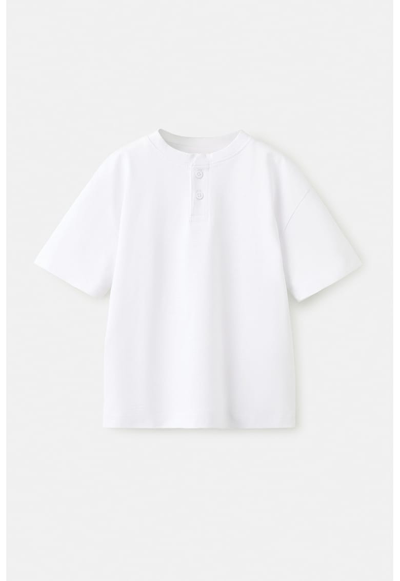 Tricou cu fenta cu nasturi - Alb