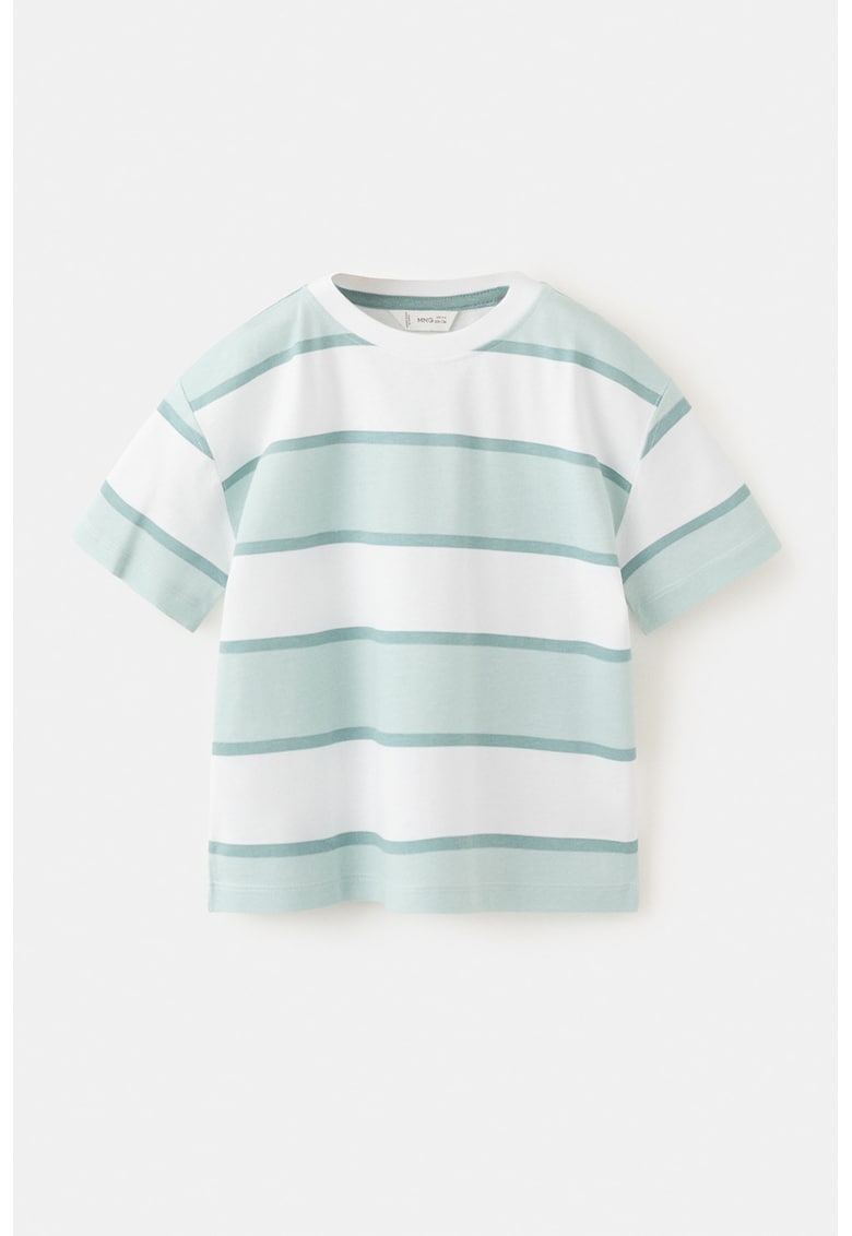 Tricou de bumbac cu dungi - Alb/Verde pal