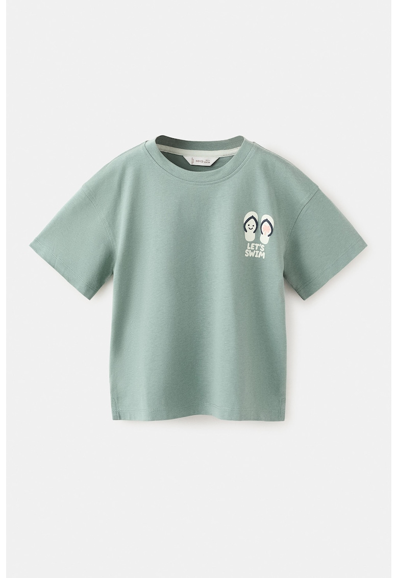 Tricou cu imprimeu si slituri laterale - Verde deschis