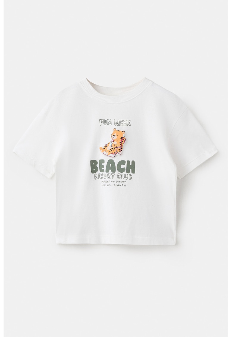 Tricou de bumbac cu text - Alb
