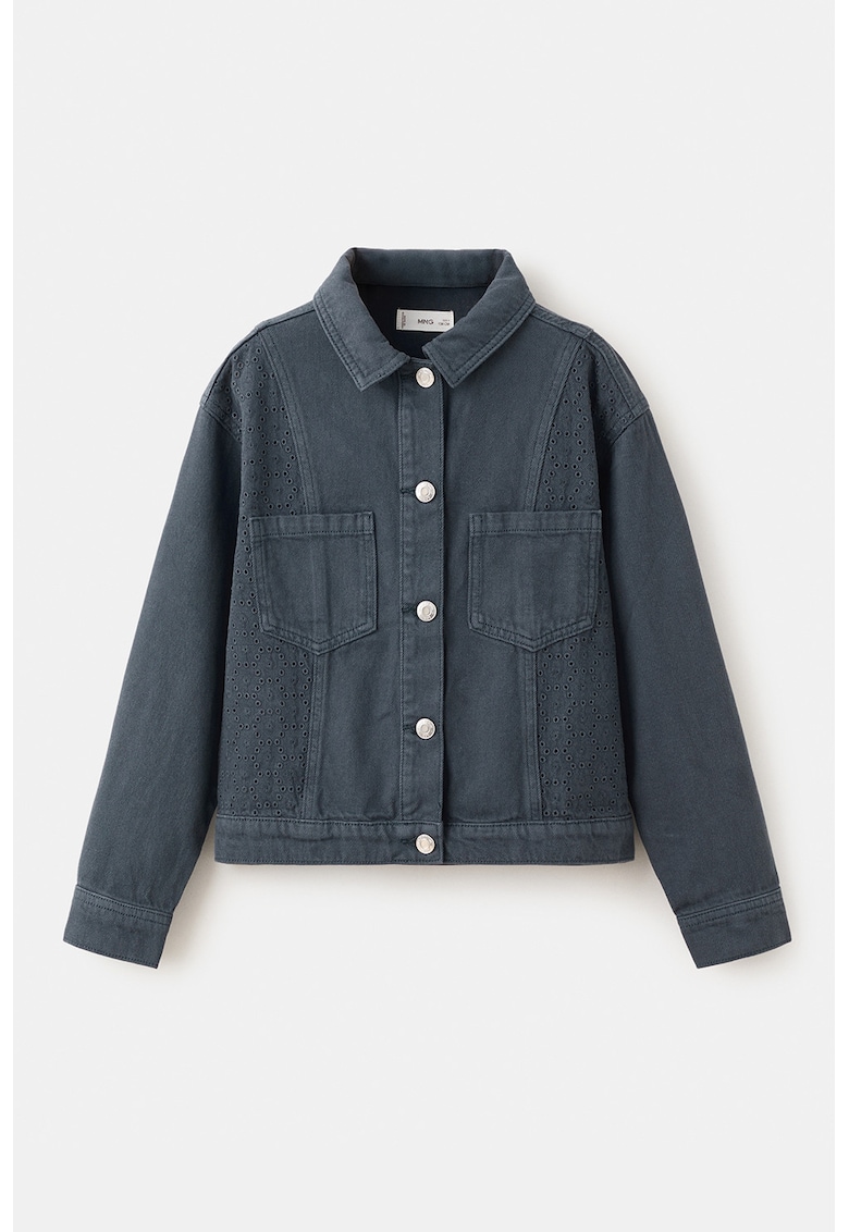 Jacheta de denim cu detalii brodate - Albastru inchis