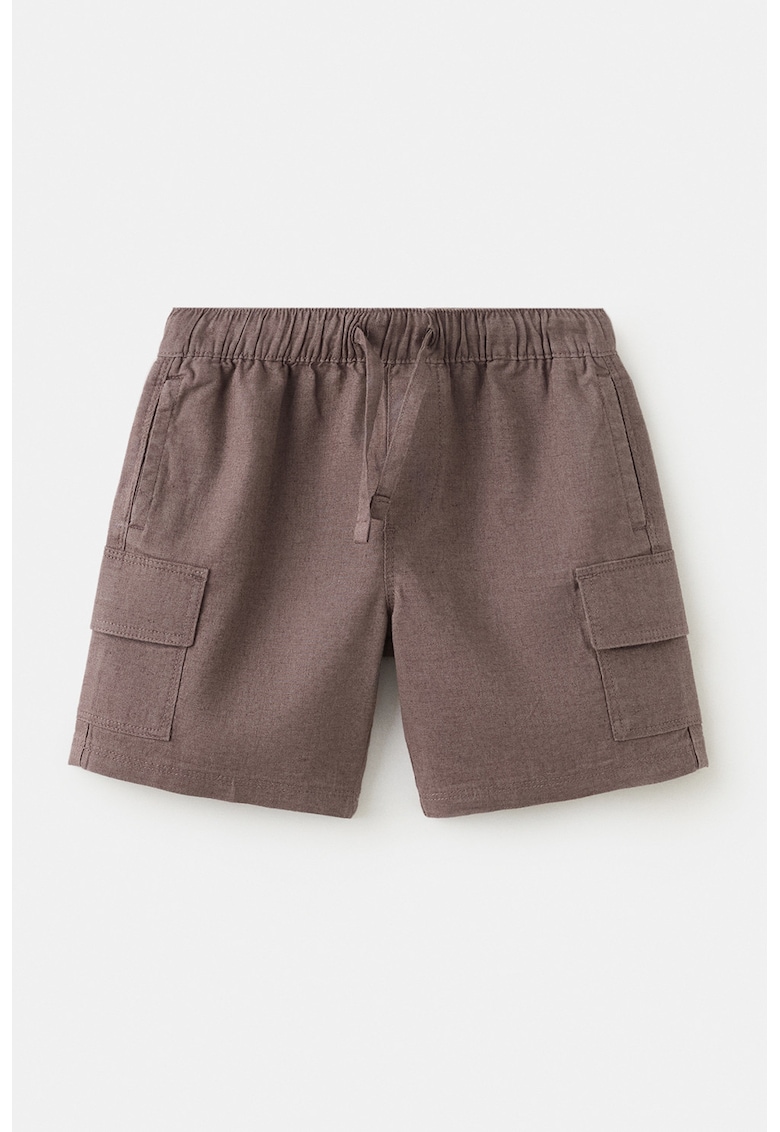 Pantaloni scurti cargo de bumbac si in - Maro taupe